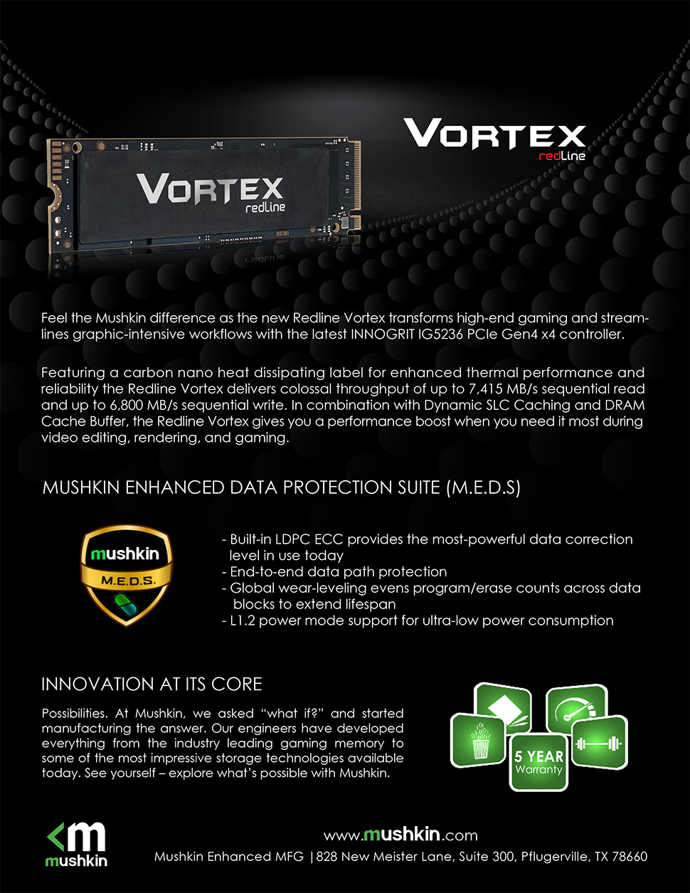 Mushkin Vortex 4TB PCIe Gen4 x4 NVMe 1.4 M.2 (2280) Internal SSD